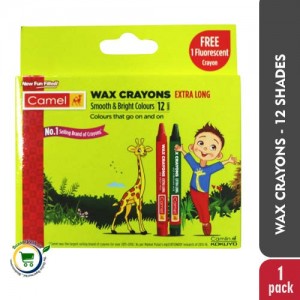 Camel Wax Crayons [Extra Long 12 Shades+Free 1 Fluorescent] - 1Pkt