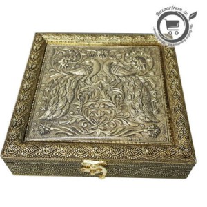 Royal Peacock Box [Wood Box with Design And Dry Fruits] - 1Pc
